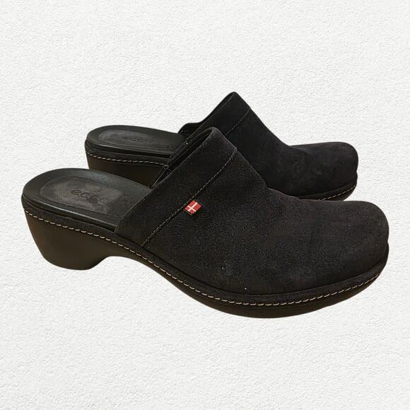 Ecco Black Suede Slip On Danish Comfort Supportive Casual Clogs Size 8.5 - Picture 1 of 8